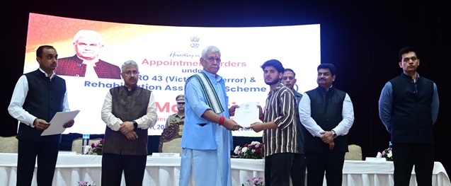 'LG Manoj Sinha hands over appointment letters to families of terror victims & NoKs of Govt employees'